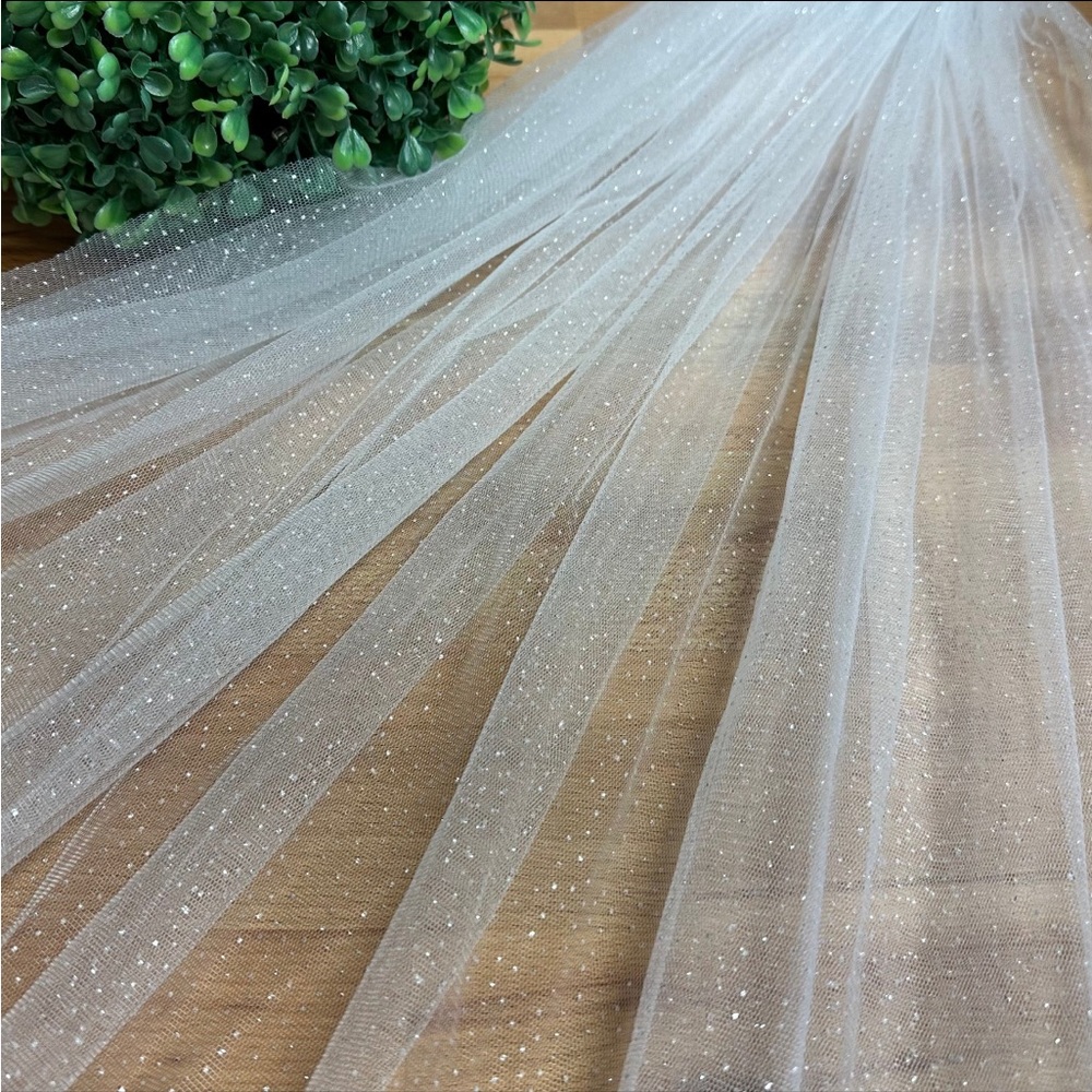 Glitter Veil with Blusher w. comb Glitter Bridal Bride floor 80”